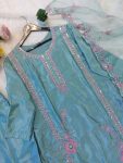 ATTRACTIVE CHINON SILK EMBROIDERY SEQUENCE WORK TOP BOTTOM WITH DUPATTA FESTIVAL WEAR WHOLESALE PRICE ETHNIC GARMENT (2)