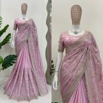 ATTRACTIVE CHINON THREAD SEQUENCE WORK SAREE WITH UNSTITCHED BLOUSE PARTY WEAR WHOLESALE PRICE ETHNIC GARMENT (6)