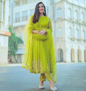 ATTRACTIVE GEORGETTE EMBROIDERY WORK GOWN BOTTOM WITH DUPATTA  PARROT GREEN