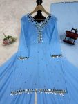 ATTRACTIVE GEORGETTE THREAD SEQUENCE MIRROR WORK TOP PALAZZO WITH DUPATTA FESTIVAL WEAR WHOLESALE PRICE ETHNIC GARMENT (12)