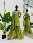 ATTRACTIVE GEORGETTE THREAD SEQUENCE WORK TOP SHARARA WITH DUPATTA GREEN
