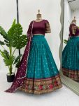 ATTRACTIVE JACQUARD SILK FOIL PRINT WORK LEHENGA CHOLI WITH DUPATTA FESTIVAL WEAR WHOLESALE PRICE ETHNIC GRAMENT (21)