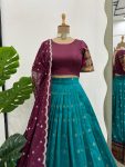 ATTRACTIVE JACQUARD SILK FOIL PRINT WORK LEHENGA CHOLI WITH DUPATTA FESTIVAL WEAR WHOLESALE PRICE ETHNIC GRAMENT (21)