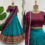 ATTRACTIVE JACQUARD SILK FOIL PRINT WORK LEHENGA CHOLI WITH DUPATTA FESTIVAL WEAR WHOLESALE PRICE ETHNIC GRAMENT (21)