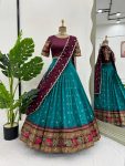 ATTRACTIVE JACQUARD SILK FOIL PRINT WORK LEHENGA CHOLI WITH DUPATTA FESTIVAL WEAR WHOLESALE PRICE ETHNIC GRAMENT (21)