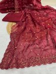 ATTRACTIVE JIMMY CHOO SEQUENCE EMBROIDERY THRAD WORK SAREE WITH UNSTITCHED BLOUSE FESVIVAL WEAR WHOLESALE PRICE ETHNIC GARMENT (13)