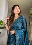 ATTRACTIVE JIMMY CHOO SEQUENCE EMBROIDERY THRAD WORK SAREE WITH UNSTITCHED BLOUSE FESVIVAL WEAR WHOLESALE PRICE ETHNIC GARMENT 2 (3)