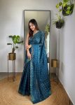 ATTRACTIVE JIMMY CHOO SEQUENCE EMBROIDERY THRAD WORK SAREE WITH UNSTITCHED BLOUSE FESVIVAL WEAR WHOLESALE PRICE ETHNIC GARMENT 2 (3)