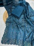 ATTRACTIVE JIMMY CHOO SEQUENCE EMBROIDERY THRAD WORK SAREE WITH UNSTITCHED BLOUSE FESVIVAL WEAR WHOLESALE PRICE ETHNIC GARMENT 2 (3)