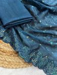 ATTRACTIVE JIMMY CHOO SEQUENCE EMBROIDERY THRAD WORK SAREE WITH UNSTITCHED BLOUSE FESVIVAL WEAR WHOLESALE PRICE ETHNIC GARMENT 2 (3)