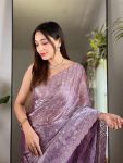 ATTRACTIVE JIMMY CHOO SEQUENCE EMBROIDERY THRAD WORK SAREE WITH UNSTITCHED BLOUSE FESVIVAL WEAR WHOLESALE PRICE ETHNIC GARMENT (11)