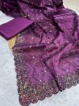 ATTRACTIVE JIMMY CHOO SEQUENCE EMBROIDERY THRAD WORK SAREE WITH UNSTITCHED BLOUSE FESVIVAL WEAR WHOLESALE PRICE ETHNIC GARMENT1 (3)