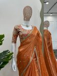 ATTRACTIVE JIMMY CHOO THREAD AND SEQUENCE WORK SAREE WITH UNSTITCHED BLOUSE PARTY WEAR WHOLESALE PRICE ETHNIC GARMENT (3)