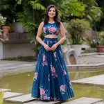 ATTRACTIVE  NATURAL SILK DIGITAL PRINT  WORK LEHENGA CHOLI SKY