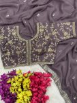 ATTRACTIVE ORGANZA SILK EMBROIDERY ZARI SEQUENCE WORK SAREE WITH UNSTITCHED BLOUSE PARTY WEAR WHOLESALE PRICE ETHNIC GARMENT (16)