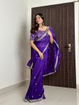 ATTRACTIVE ORGANZA SILK EMBROIDERY ZARI SEQUENCE WORK SAREE WITH UNSTITCHED BLOUSE PARTY WEAR WHOLESALE PRICE ETHNIC GARMENT 3 (3)