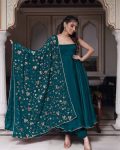 ATTRACTIVE SATIN SILK PLAIN GOWN WITH EMBROIDERY SEQUENCE WORK DUPATTA FESTIVAL WEAR WHOLESALE PRICE ETHNIC GARMENT (6)