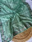 ATTRACTIVE TWILL NET THREAD SEQUENCE EMBROIDERY WORK SAREE WITH UNSTITCHED BLOUSE PARTY WEAR WHOLESALE PRICE ETHNIC GARMENT (11)