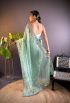ATTRACTIVE TWILL NET THREAD SEQUENCE EMBROIDERY WORK SAREE WITH UNSTITCHED BLOUSE PARTY WEAR WHOLESALE PRICE ETHNIC GARMENT (11)
