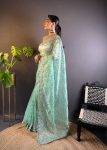 ATTRACTIVE TWILL NET THREAD SEQUENCE EMBROIDERY WORK SAREE WITH UNSTITCHED BLOUSE PARTY WEAR WHOLESALE PRICE ETHNIC GARMENT (11)