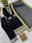 ATTRACTIVE VISCOSE VELVET EMBROIDERY SEQUENCE MOTI WORK TOP BOTTOM WITH DUPATTA PARTY WEAR WHOLESALE PRICE ETHNIC GARMENT (11)