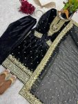 ATTRACTIVE VISCOSE VELVET EMBROIDERY SEQUENCE MOTI WORK TOP BOTTOM WITH DUPATTA PARTY WEAR WHOLESALE PRICE ETHNIC GARMENT (11)