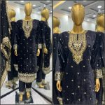 ATTRACTIVE VISCOSE VELVET EMBROIDERY SEQUENCE MOTI WORK TOP BOTTOM WITH DUPATTA PARTY WEAR WHOLESALE PRICE ETHNIC GARMENT (11)