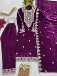 ATTRACTIVE VISCOSE VELVET EMBROIDERY SEQUENCE WORK TOP BOTTOM WITH DUPATTA FESTIVAL WEAR WHOLESALE PRICE ETHNIC GARMENT (4)