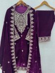 ATTRACTIVE VISCOSE VELVET EMBROIDERY SEQUENCE WORK TOP BOTTOM WITH DUPATTA FESTIVAL WEAR WHOLESALE PRICE ETHNIC GARMENT (4)