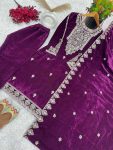 ATTRACTIVE VISCOSE VELVET EMBROIDERY SEQUENCE WORK TOP BOTTOM WITH DUPATTA FESTIVAL WEAR WHOLESALE PRICE ETHNIC GARMENT (4)