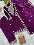 ATTRACTIVE VISCOSE VELVET EMBROIDERY SEQUENCE WORK TOP BOTTOM WITH DUPATTA FESTIVAL WEAR WHOLESALE PRICE ETHNIC GARMENT (4)
