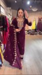 ATTRACTIVE VISCOSE VELVET EMBROIDERY SEQUENCE WORK TOP BOTTOM WITH DUPATTA WINE