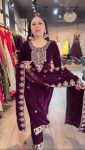 ATTRACTIVE VISCOSE VELVET EMBROIDERY SEQUENCE WORK TOP BOTTOM WITH DUPATTA FESTIVAL WEAR WHOLESALE PRICE ETHNIC GARMENT (4)