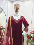 ATTRACTIVE VISCOSE VELVET EMBROIDERY SEQUENCE WORK TOP BOTTOM WITH DUPATTA FESTIVAL WEAR WHOLESALE PRICE ETHNIC GARMENT (6)