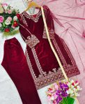 ATTRACTIVE VISCOSE VELVET EMBROIDERY SEQUENCE WORK TOP BOTTOM WITH DUPATTA FESTIVAL WEAR WHOLESALE PRICE ETHNIC GARMENT (6)