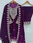 ATTRACTIVE VISCOSE VELVET EMBROIDERY SEQUENCE WORK TOP BOTTOM WITH DUPATTA FESTIVAL WEAR WHOLESALE PRICE ETHNIC GARMENT (4)