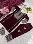 ATTRACTIVE VISCOSE VELVET EMBROIDERY SEQUENCE WORK TOP BOTTOM WITH DUPATTA PARTY WEAR WHOLESALE PRICE ETHNIC GARMENT (5)