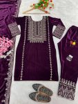 ATTRACTIVE VISCOSE VELVET EMBROIDERY SEQUENCE WORK TOP BOTTOM WITH DUPATTA PARTY WEAR WHOLESALE PRICE ETHNIC GARMENT (1)