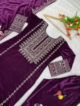 ATTRACTIVE VISCOSE VELVET EMBROIDERY SEQUENCE WORK TOP BOTTOM WITH DUPATTA PARTY WEAR WHOLESALE PRICE ETHNIC GARMENT (1)