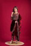 ATTRACTIVE VISCOSE VELVET EMBROIDERY SEQUENCE WORK TOP BOTTOM WITH DUPATTA PARTY WEAR WHOLESALE PRICE ETHNIC GARMENT (5)