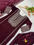 ATTRACTIVE VISCOSE VELVET EMBROIDERY SEQUENCE WORK TOP BOTTOM WITH DUPATTA PARTY WEAR WHOLESALE PRICE ETHNIC GARMENT (5)