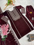 ATTRACTIVE VISCOSE VELVET EMBROIDERY SEQUENCE WORK TOP BOTTOM WITH DUPATTA PARTY WEAR WHOLESALE PRICE ETHNIC GARMENT (5)