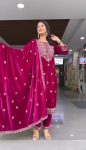 ATTRACTIVE VISCOSE VELVET EMBROIDERY WORK TOP BOTTOM DUPATTA WEDDING WEAR WHOLESALE PRICE ETHNIC GRAMENT (9)