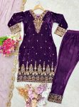 ATTRACTIVE VISCOSE VELVET SEQUENCE EMBROIDERY WORK TOP BOTTOM WITH DUPATTA FESTIVAL WEAR WHOLESALE PRICE ETHNIC GARMENT (6)