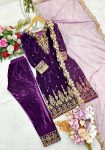 ATTRACTIVE VISCOSE VELVET SEQUENCE EMBROIDERY WORK TOP BOTTOM WITH DUPATTA FESTIVAL WEAR WHOLESALE PRICE ETHNIC GARMENT (6)