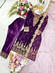 ATTRACTIVE VISCOSE VELVET SEQUENCE EMBROIDERY WORK TOP BOTTOM WITH DUPATTA FESTIVAL WEAR WHOLESALE PRICE ETHNIC GARMENT (6)