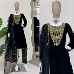 ATTRACTIVE VISCOSE VELVET THREAD SEQUENCE WORK TOP BOTTOM WITH DUPATTA FESTIVAL WEAR WHOLESALE PRICE ETHNIC GARMENT (3)