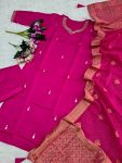 DESIGNER CHANDERI SILK EMBROIDEDRY SEQUENCE CODING WORK TOP BOTTOM WITH DUPATTA PARTY WEAR WHOLESALE PRICE ETHNIC GARMENT (4)