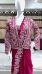 DESIGNER CHINON EMBROIDERY CODING WORK READY TO WEAR SAREE STITCHED BLOUSE WITH JACKET PARTY WEAR WHOLESALE PRICE ETHNIC GARMENT (3)