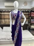 DESIGNER CHINON EMBROIDERY CODING WORK READY TO WEAR SAREE STITCHED BLOUSE WITH JACKET PARTY WEAR WHOLESALE PRICE ETHNIC GARMENT (6)